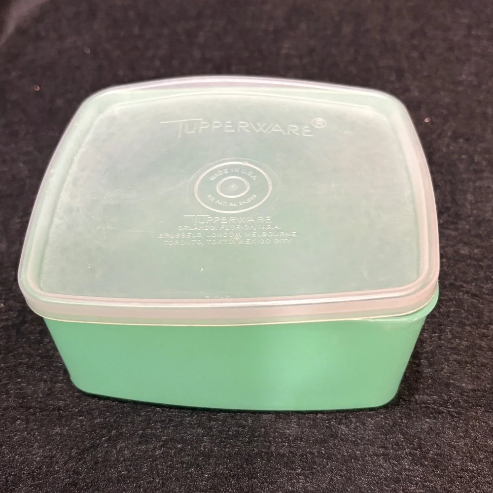 Vintage TUPPERWARE Sheer Green Storage Container #311-36 & Clear Lid #310-4